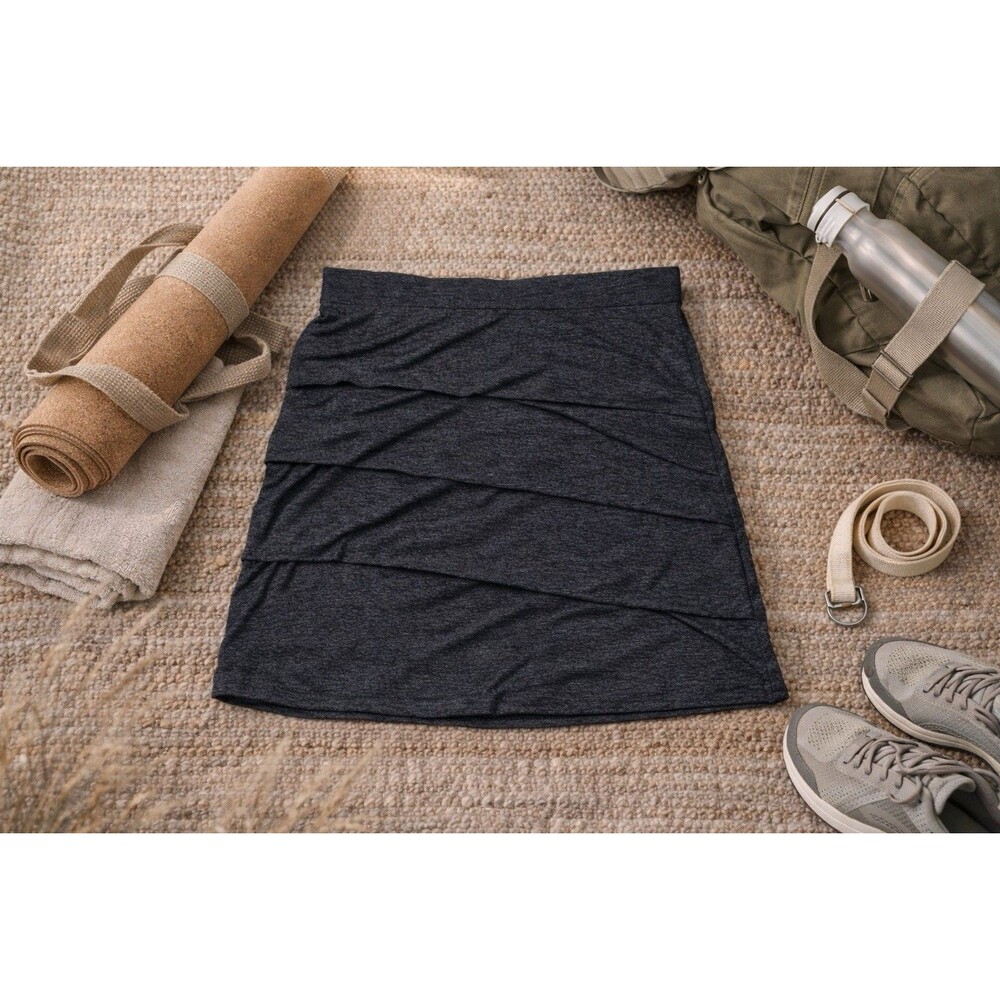 Prana Knit Mini Skirt Gray Wool Blend Wrap Style Casual Comfort Skirt L